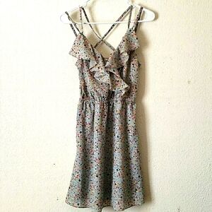 BCBG Grey/Blue Confetti Splashed Cross Front Mini Dress Size XS
